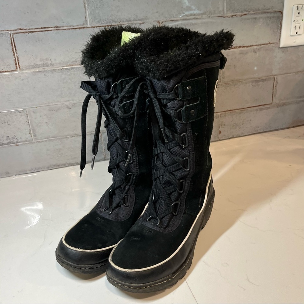 Sorel High Black Suede Mid Calf Lace Up Winter Boots 7 - Picture 2 of 13